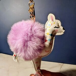 Cute Llama Bag Charm /Keychain w/Pastel Lavender Pom Pom Stitched Faux Leather